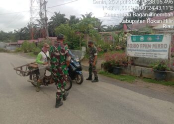 Dipimpin Danpos Basira, Babinsa Koramil 03/Bgs Tegakkan Prokes