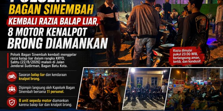 Polsek Bagan Sinembah Kembali Razia Balap Liar, 8 Motor Kenalpot Brong Diamankan