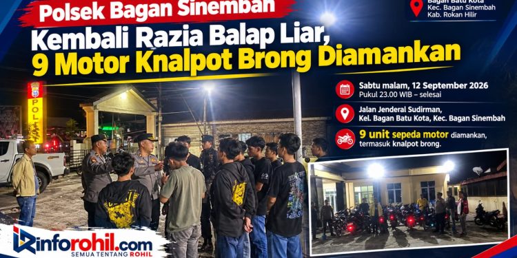 Polsek Bagan Sinembah Kembali Razia Balap Liar, 9 Motor Knalpot Brong Diamankan